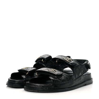 Chanel Grained Calfskin Velcro Dad Sandals 40 Black 3 of 12