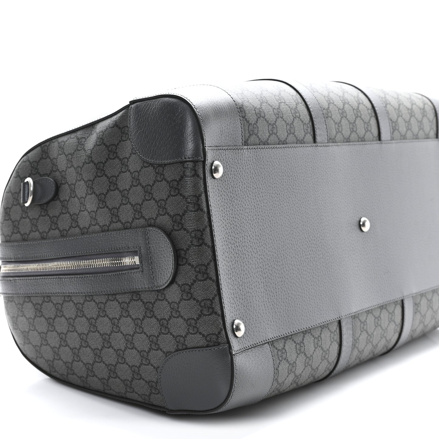 GG Supreme Monogram Textured Dollar Calfskin Large Savoy Duffle Bag Grey Black Graphite Grey