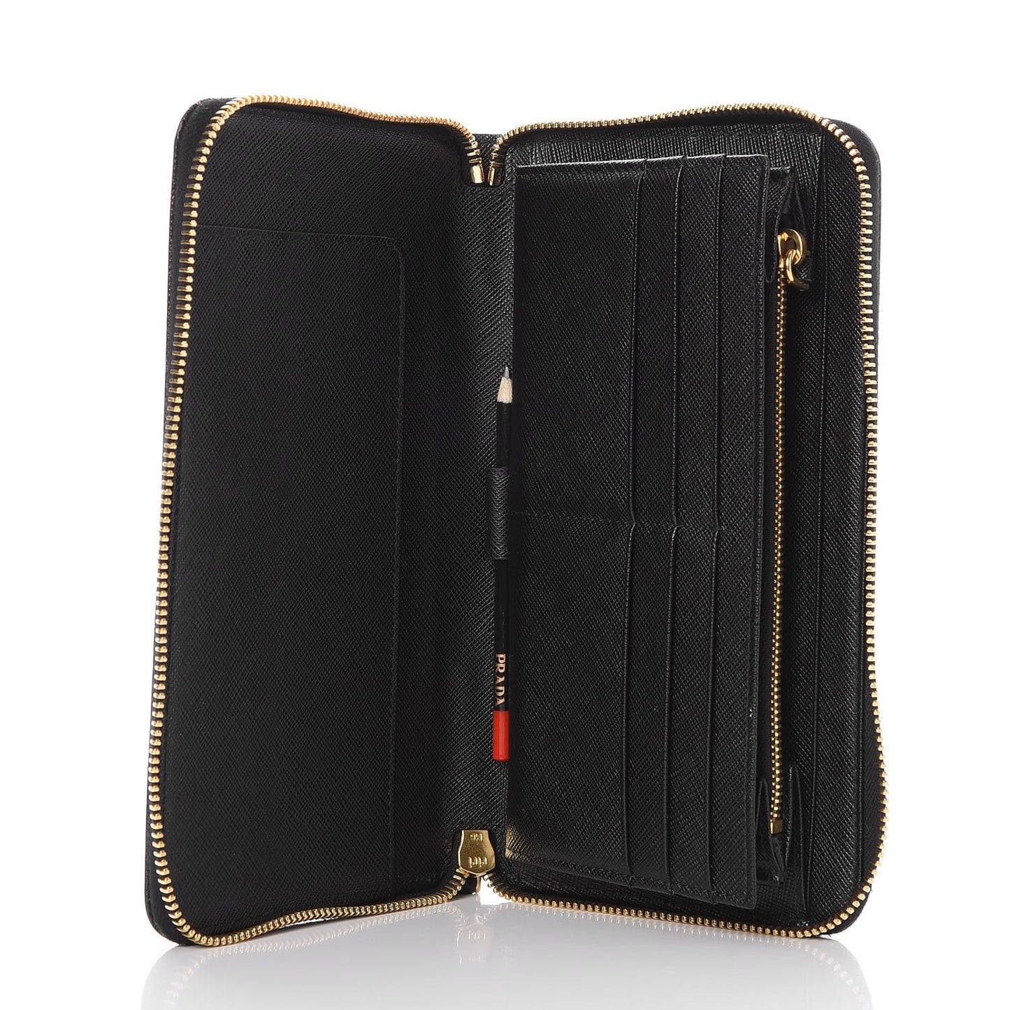 Saffiano Metal Large Zip Around Travel Wallet Nero Black