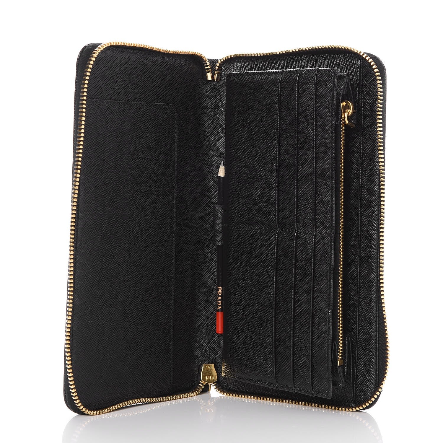 Prada Saffiano Metal Large Zip Around Travel Wallet Nero Black 5 of 8