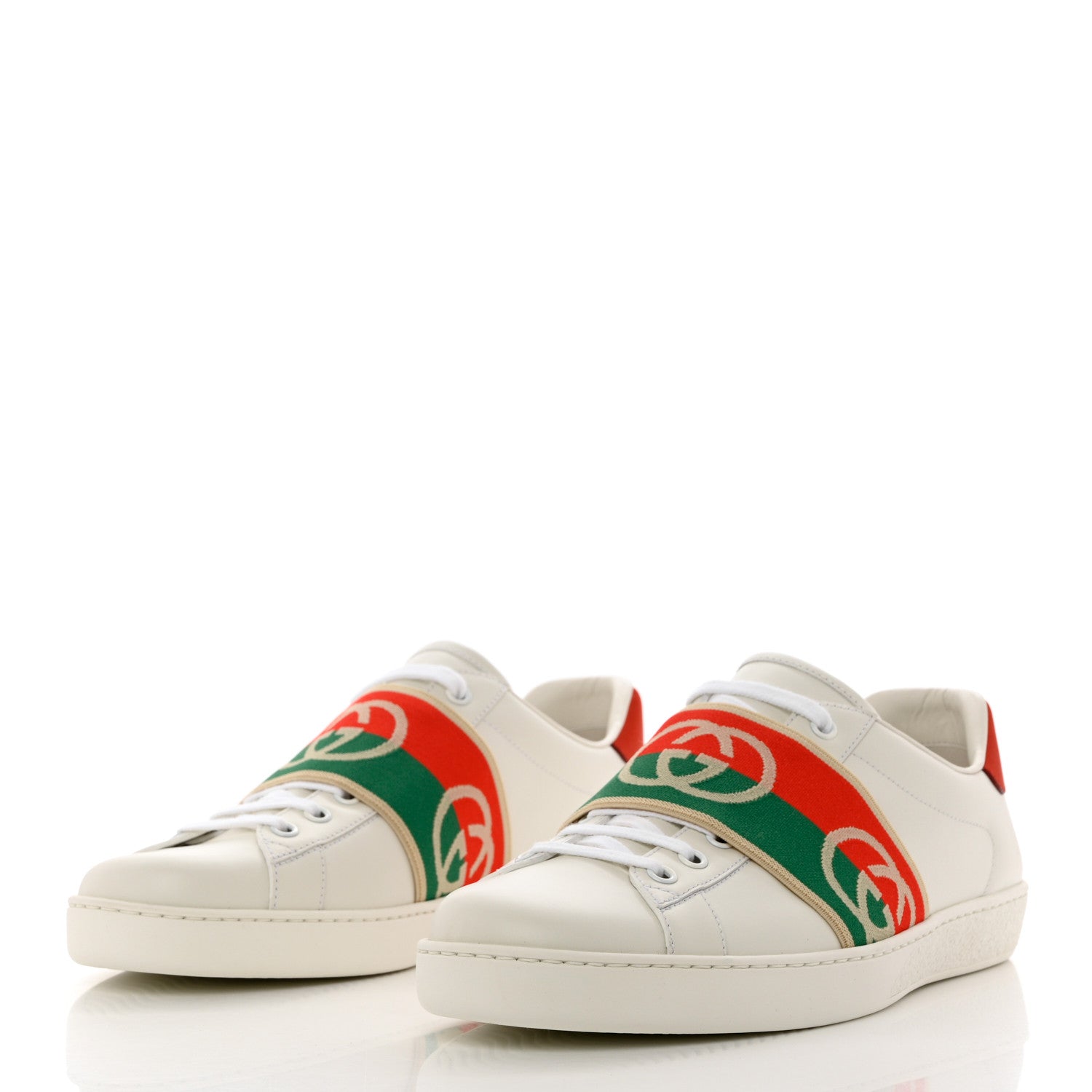 Gucci Calfskin Web Interlocking G Mens Ace Sneakers 8 White 3 of 9