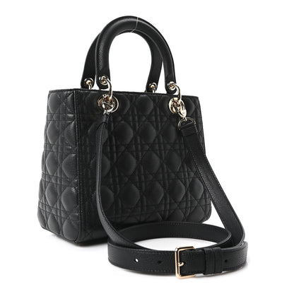 Christian Dior Grained Calfskin Cannage Medium Lady Dior Black 3 of 10