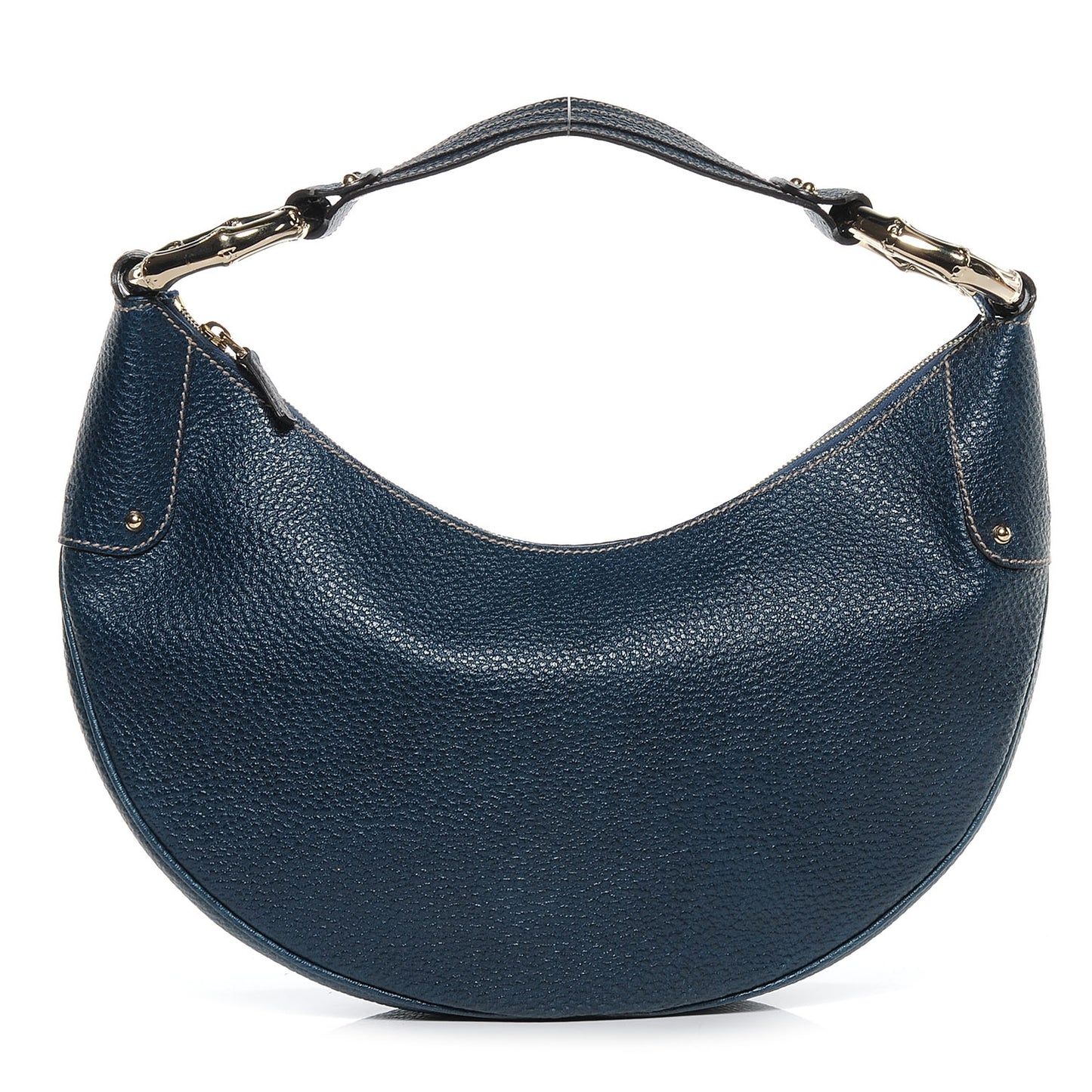Leather Half Moon Bamboo Ring Hobo Blue