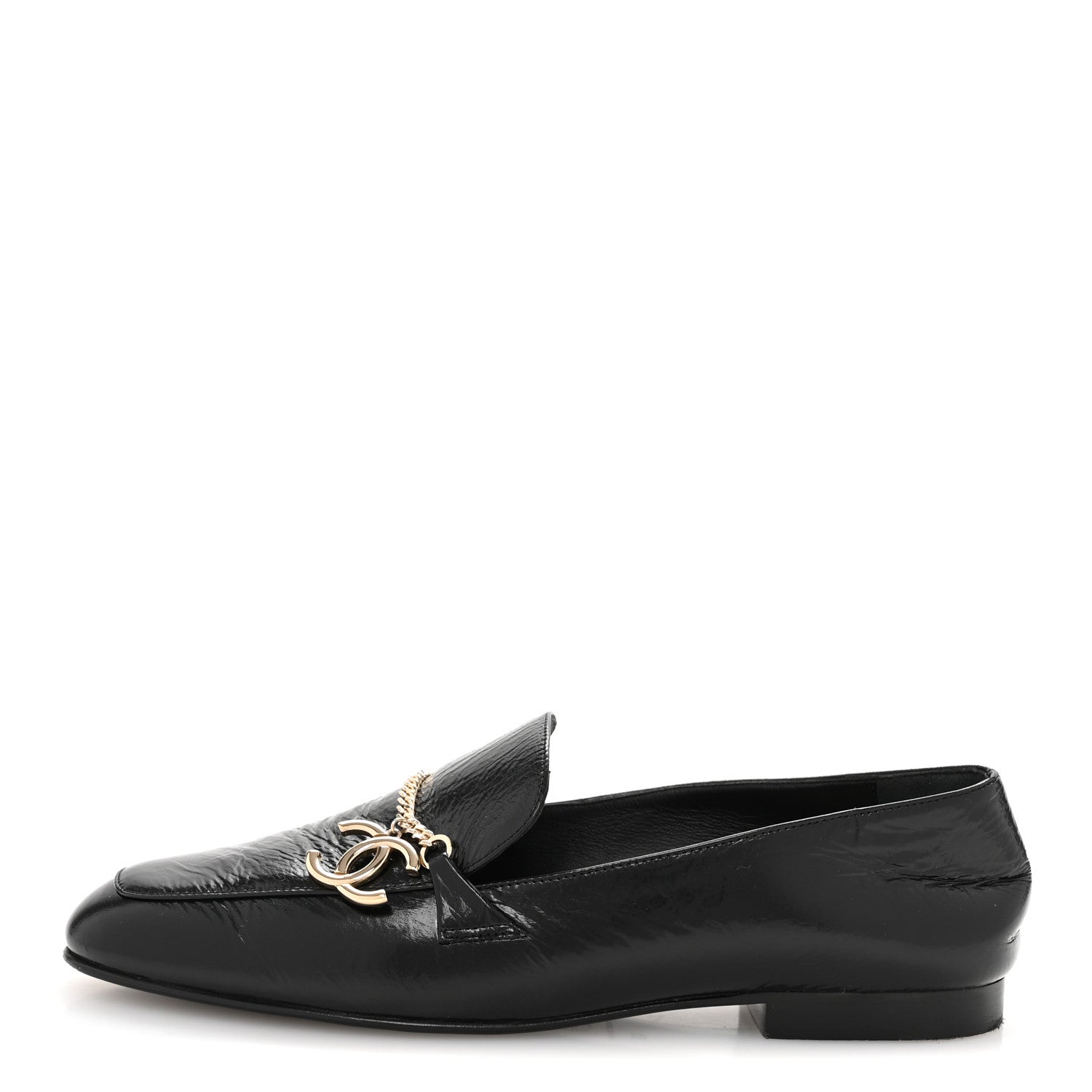 Chanel Crinkled Calfskin Chain CC Mocassin Loafers 40 Black 1 of 11
