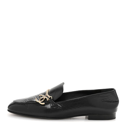 Chanel Crinkled Calfskin Chain CC Mocassin Loafers 40 Black 1 of 11