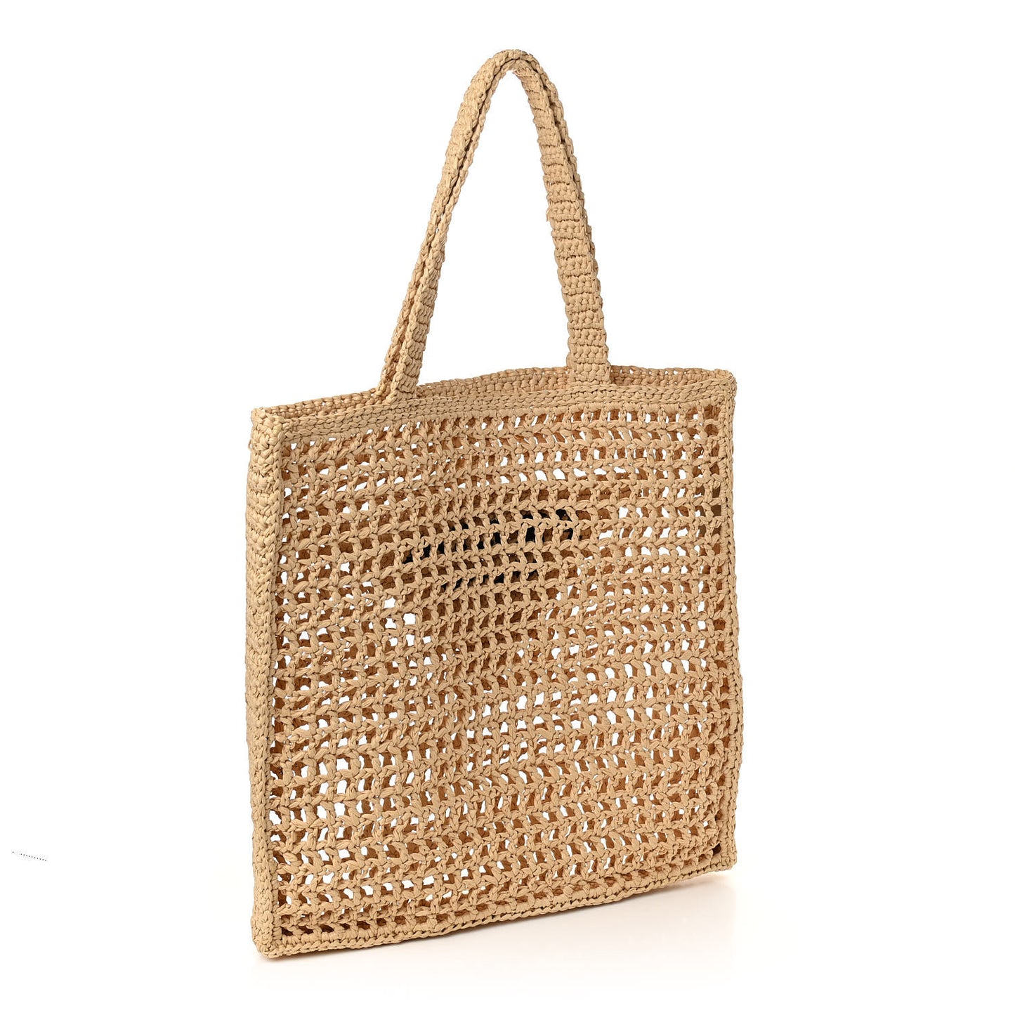 Yarn Raffia Effect Crochet Logo Embroidered Tote Bag Naturale