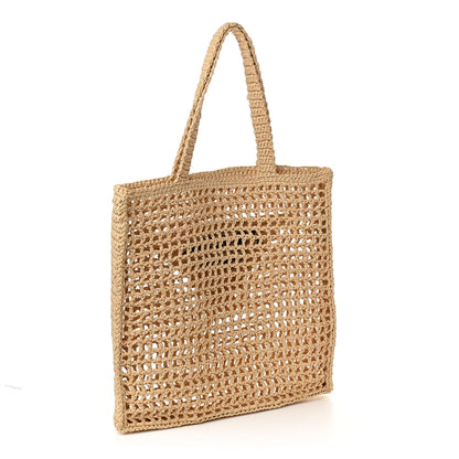 Prada Yarn Raffia Effect Crochet Logo Embroidered Tote Bag Naturale 3 of 10