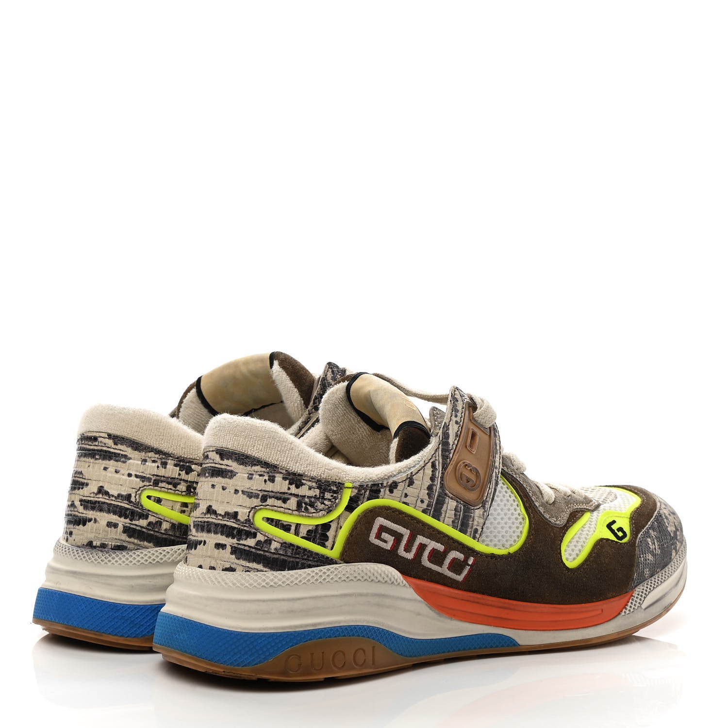 Gucci Suede Calfskin Tejus Printed Womens Ultrapace Sneakers 39.5 Natural Ardesia Neon Yellow 4 of 8