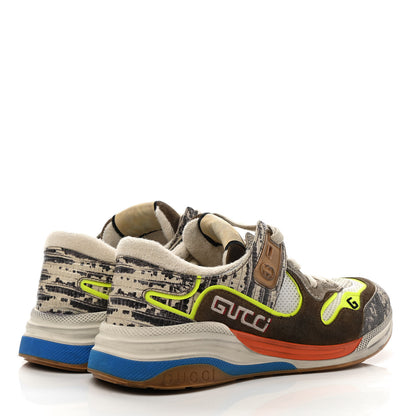 Gucci Suede Calfskin Tejus Printed Womens Ultrapace Sneakers 39.5 Natural Ardesia Neon Yellow 4 of 8