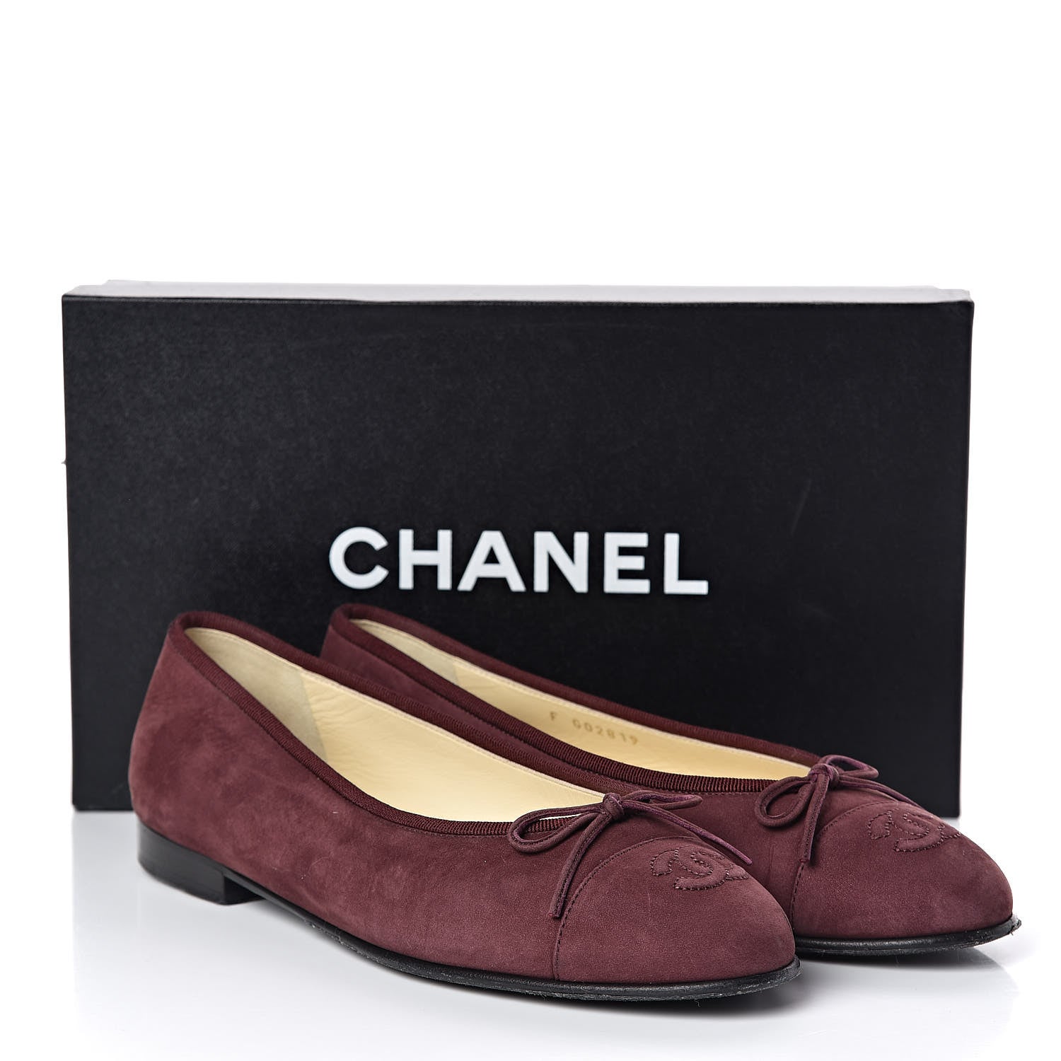 Chanel Suede Bull Cap Toe CC Ballerina Flats 37.5 Burgundy 8 of 8