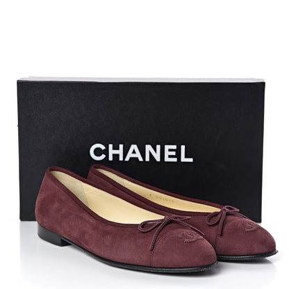 Chanel Suede Bull Cap Toe CC Ballerina Flats 37.5 Burgundy 8 of 8