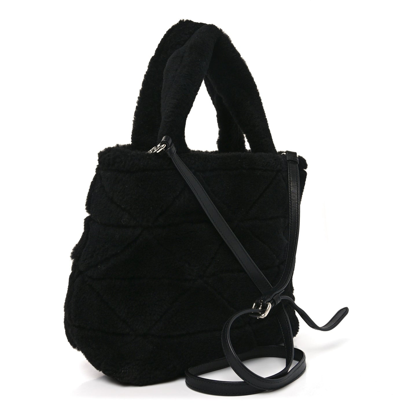 Shearling Nappa Triangle Quilted Patchwork System Tote Black