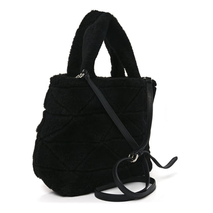 Prada Shearling Nappa Triangle Quilted Patchwork System Tote Black 4 of 10