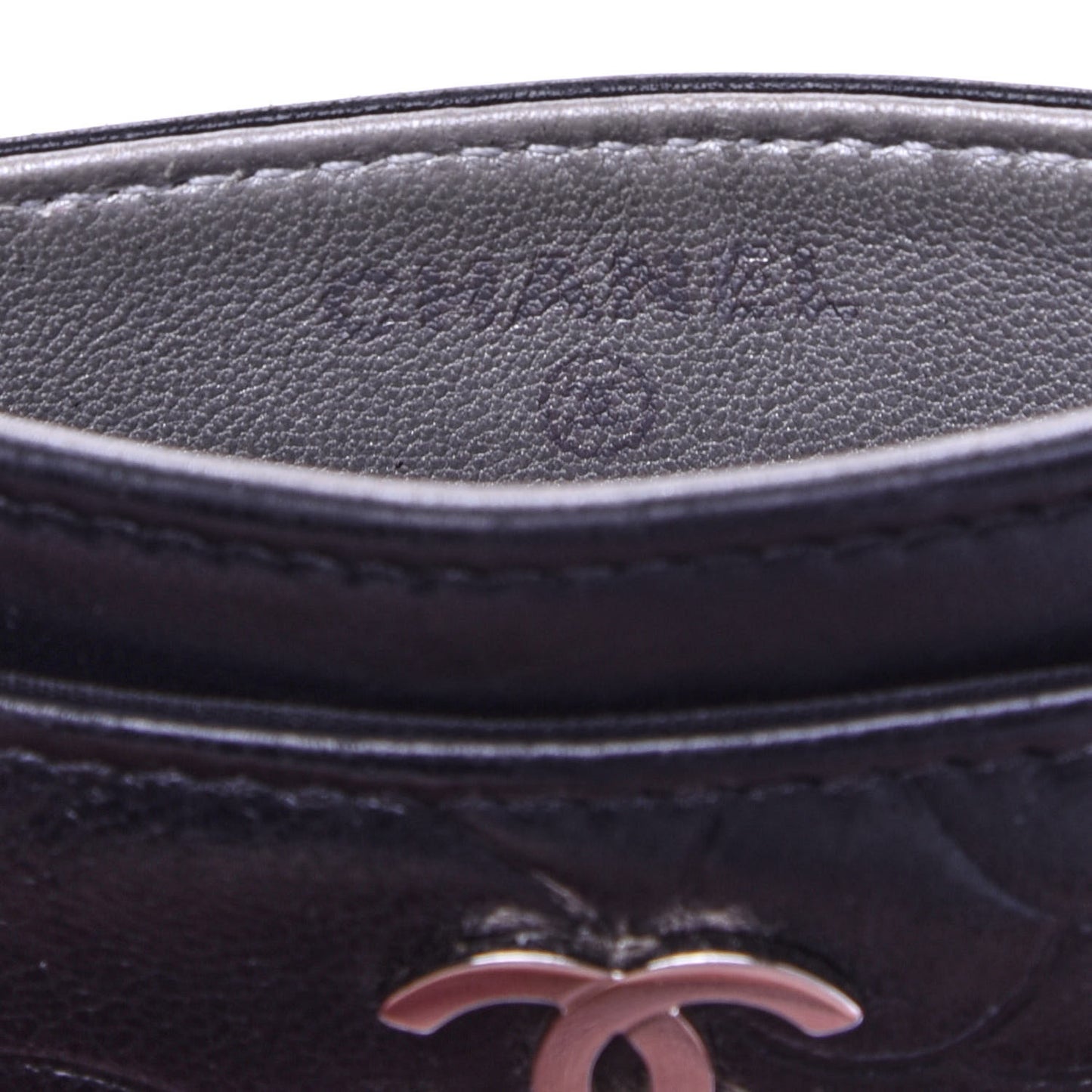 Lambskin Camellia Embossed Card Holder Black