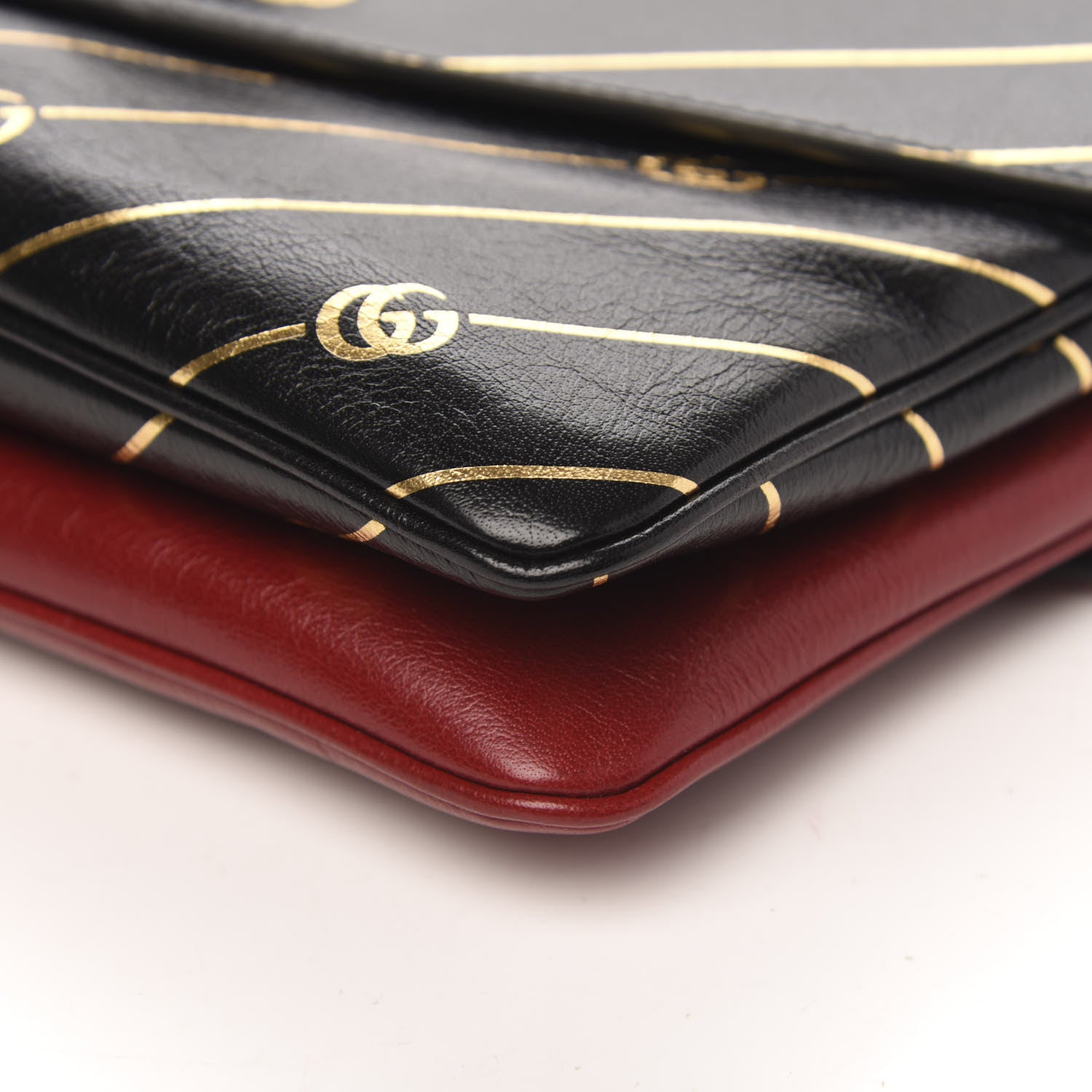 Gucci Calfskin Diagonal GG Medium Thiara Double Envelope Shoulder Bag Black Red 10 of 11