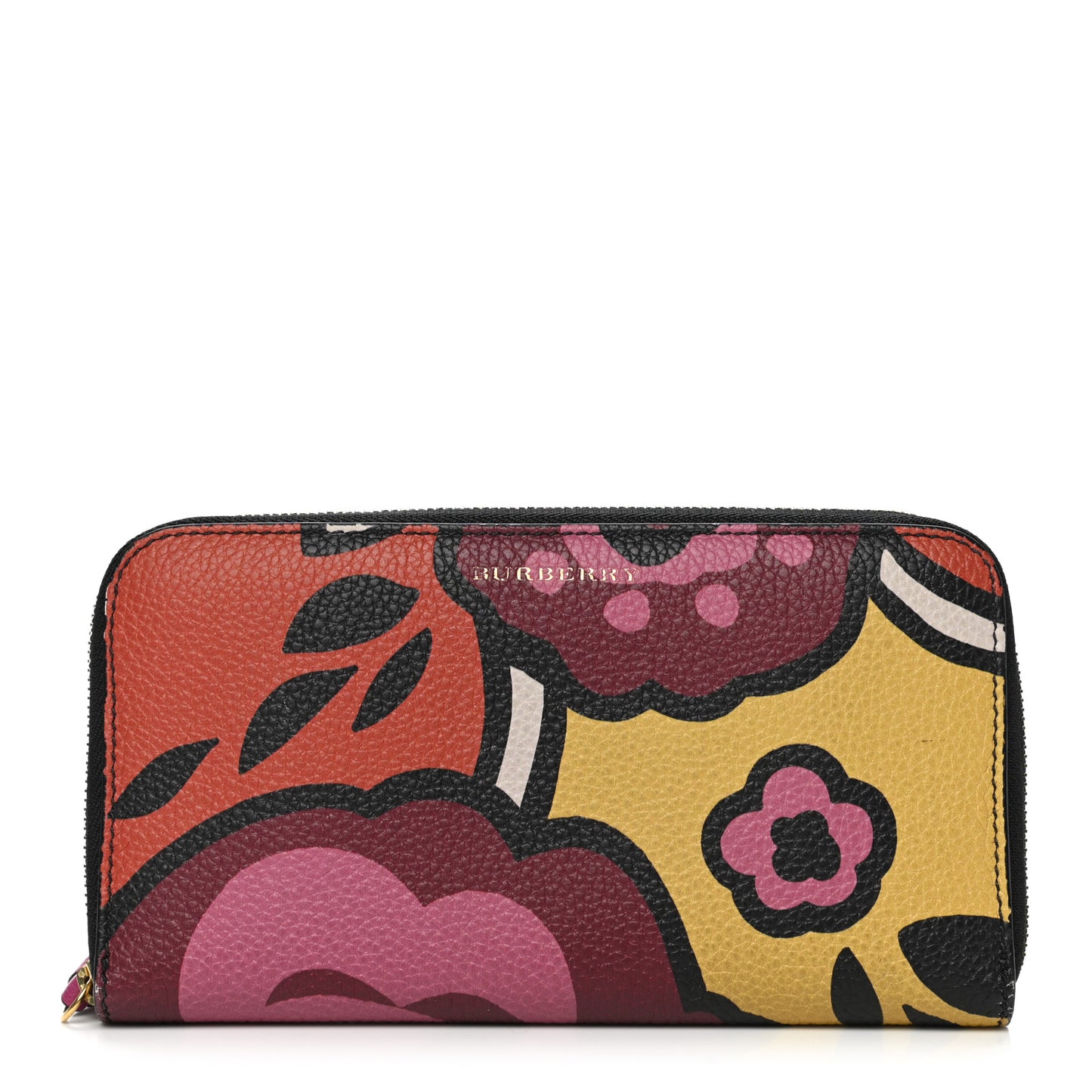 Calfskin Floral Print Zip Around Wallet