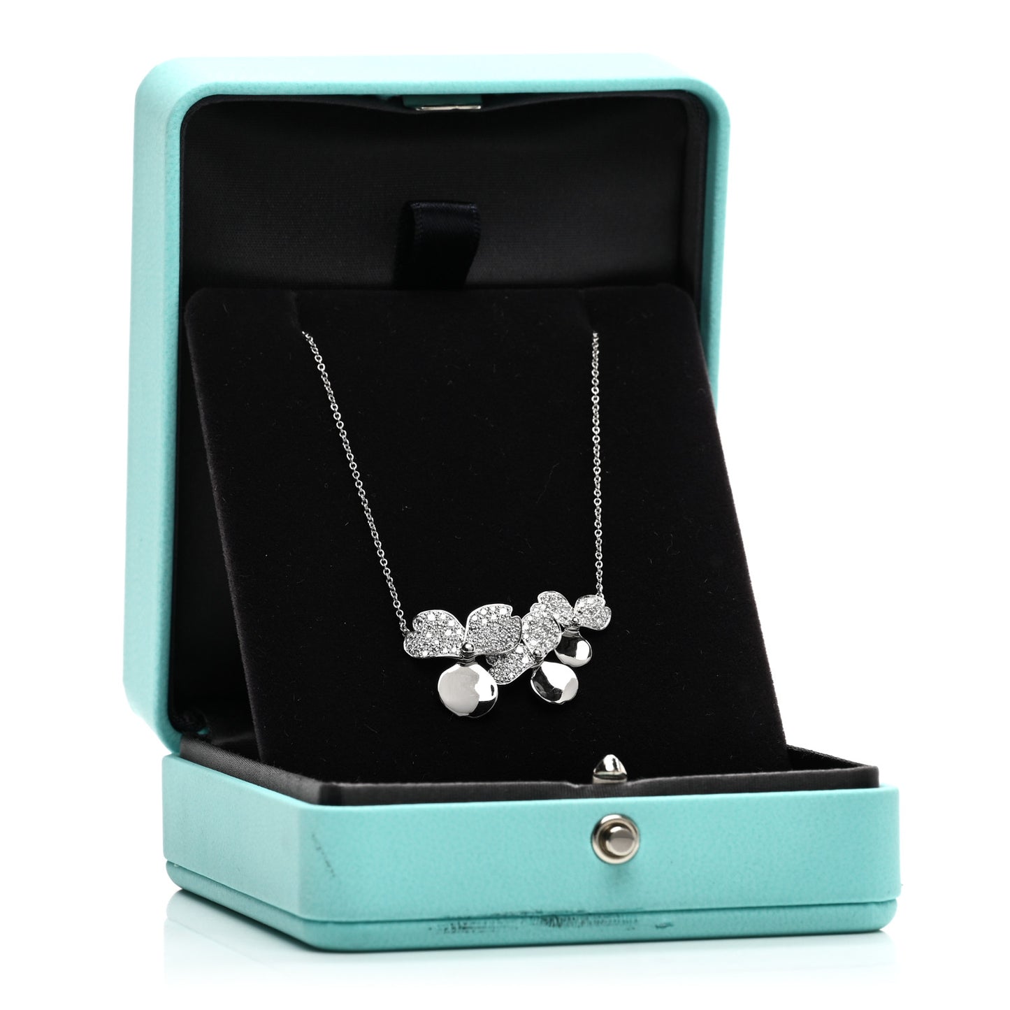 Platinum Diamond Mini Paper Flowers Cluster Pendant Necklace