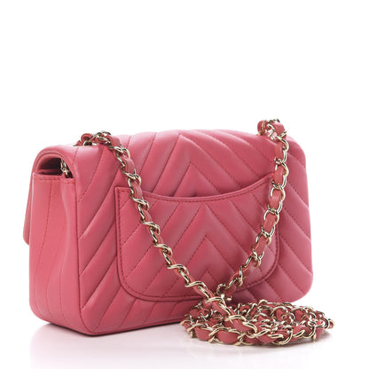 Chanel Lambskin Chevron Quilted Mini Rectangular Flap Pink 3 of 10