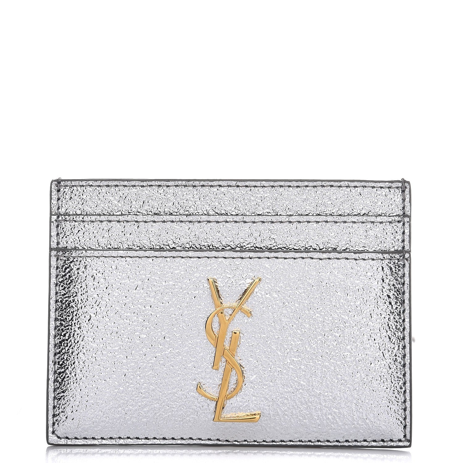 Saint Laurent Metallic Calfskin Monogram Credit Card Case Argento 1 of 8
