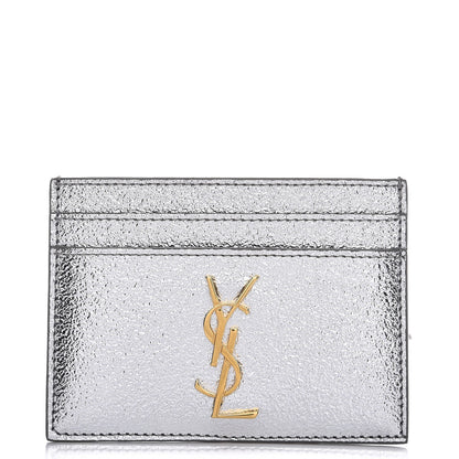 Saint Laurent Metallic Calfskin Monogram Credit Card Case Argento 1 of 8
