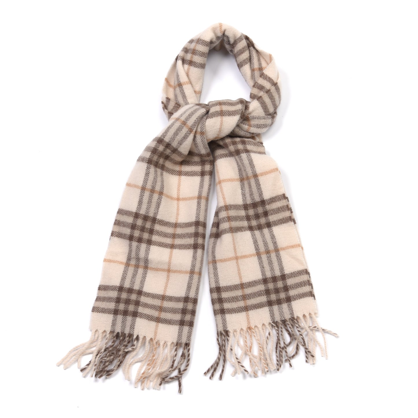 Lambswool Check Fringe Scarf Beige