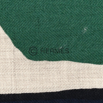 Hermes Cashmere Silk Libre Comme Pegase Shawl 140 Vert Naturel Bleu 3 of 4