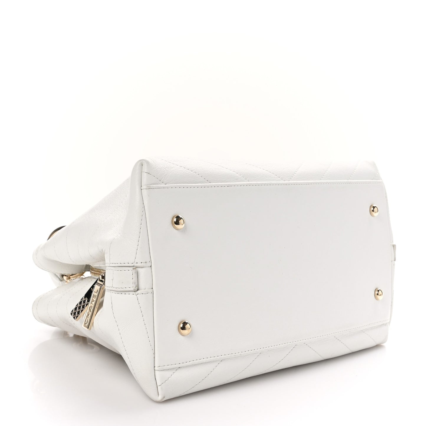 Calfskin Stitched Large Chevron Chic Shopping Bag White
