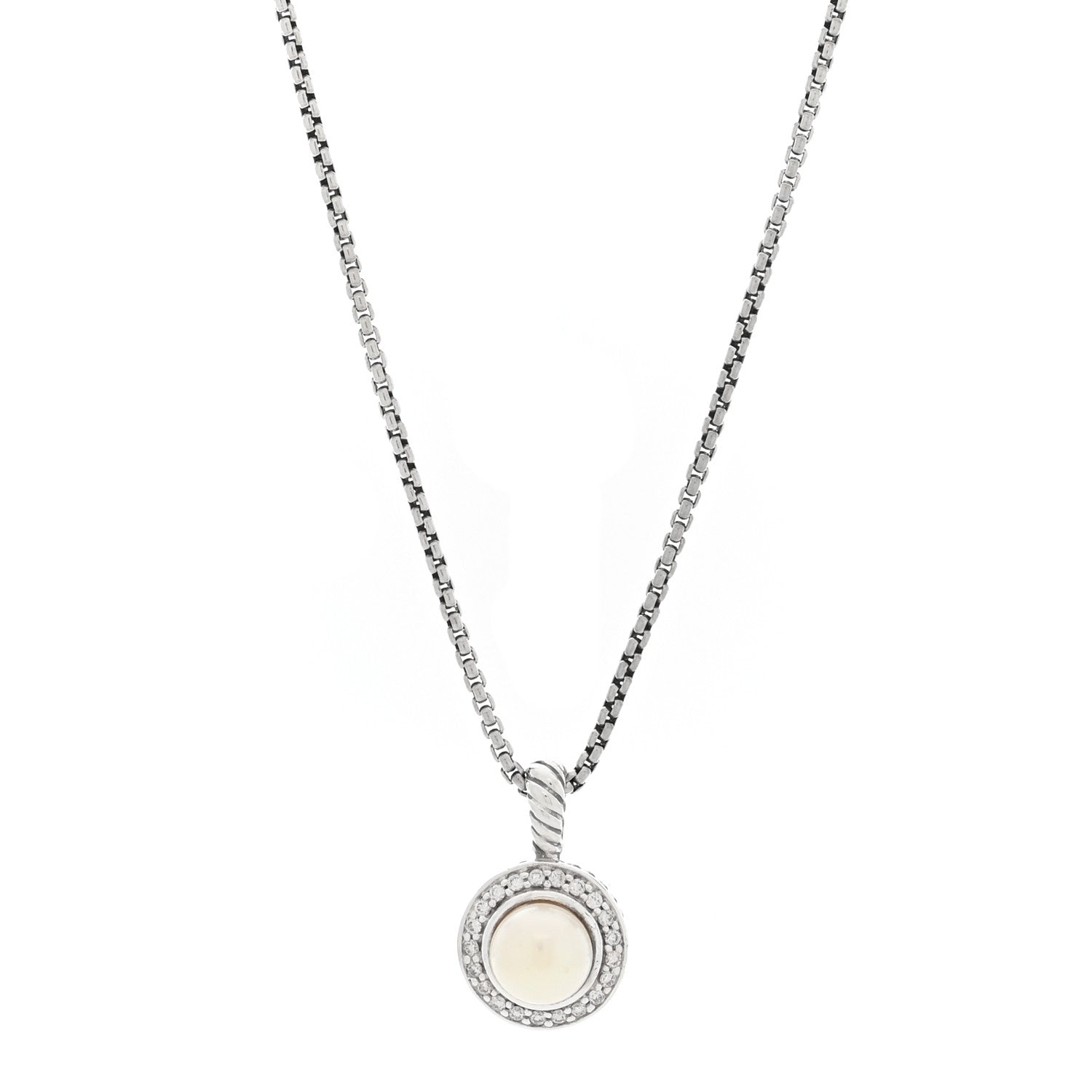 David Yurman Sterling Silver Diamond Cultured Pearl 8mm Cerise Pendant Necklace 1 of 5