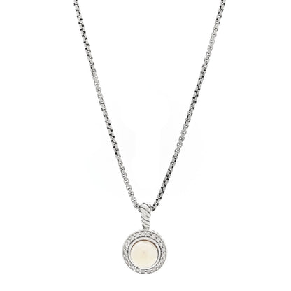 David Yurman Sterling Silver Diamond Cultured Pearl 8mm Cerise Pendant Necklace 1 of 5