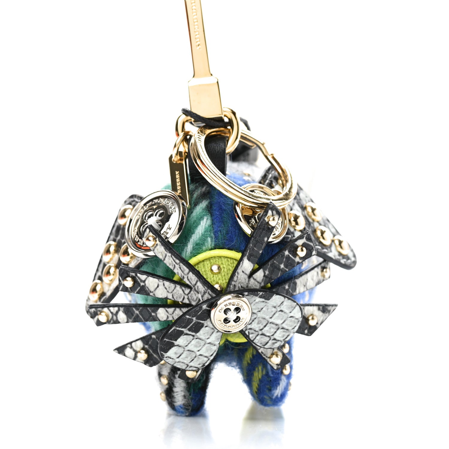 Burberry Wool Cashmere Studded Trevor The Scottie Dog Bag Charm Green Multicolor 4 of 4