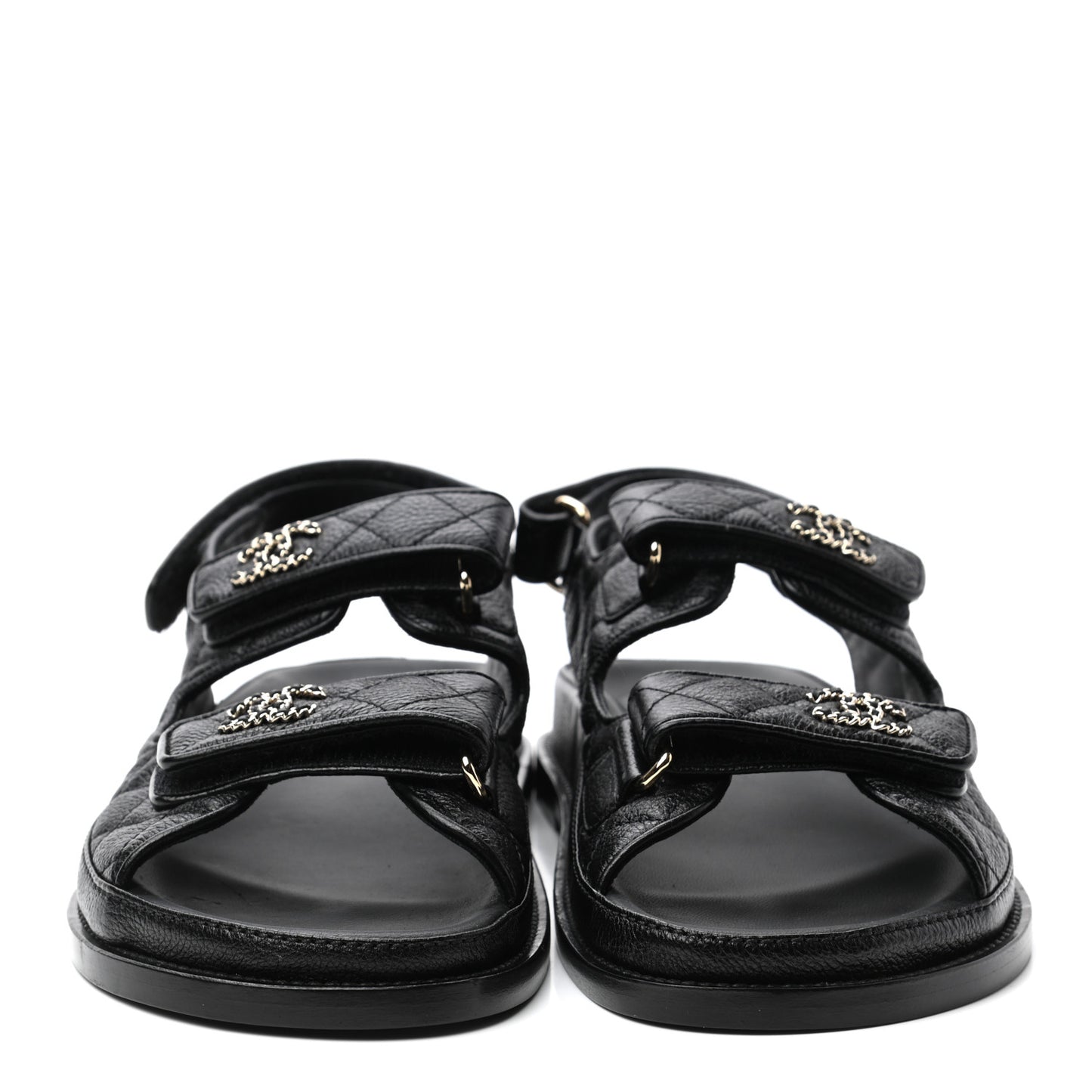 Grained Calfskin Velcro Dad Sandals 39 Black