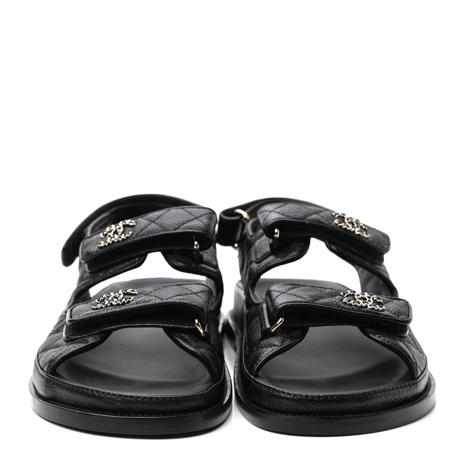 Chanel Grained Calfskin Velcro Dad Sandals 39 Black 2 of 8