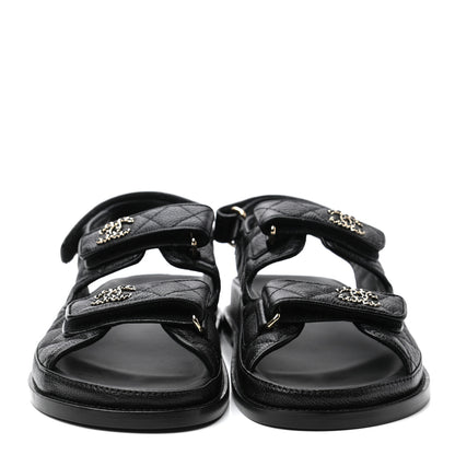Chanel Grained Calfskin Velcro Dad Sandals 39 Black 2 of 8