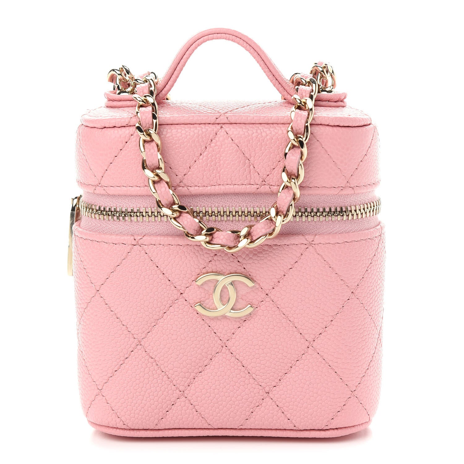 Chanel Caviar Quilted Small Handle With Care Vanity Case With Chain Pink 1 of 9