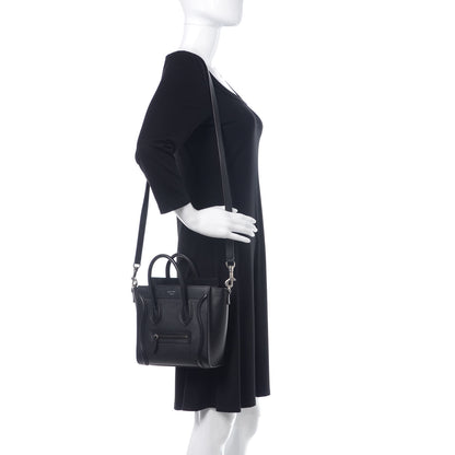 Celine Drummed Calfskin Nano Luggage Black 2 of 9