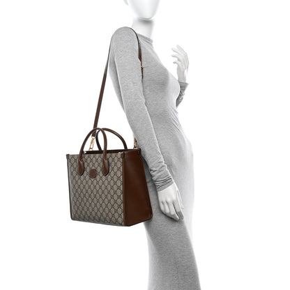 Gucci GG Supreme Monogram Azalea Calfskin Small Retro Interlocking G Tote Bag Beige Ebony Brown Sugar 2 of 10