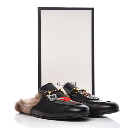 Gucci Calfskin Fur Crystal Tiger Embroidered Mens Princetown Slippers 11 Black 10 of 11