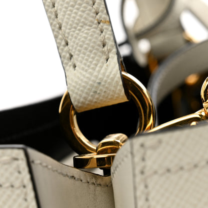 Prada Saffiano Cuir Medium Panier Bucket Bag Bianco Black 11 of 13