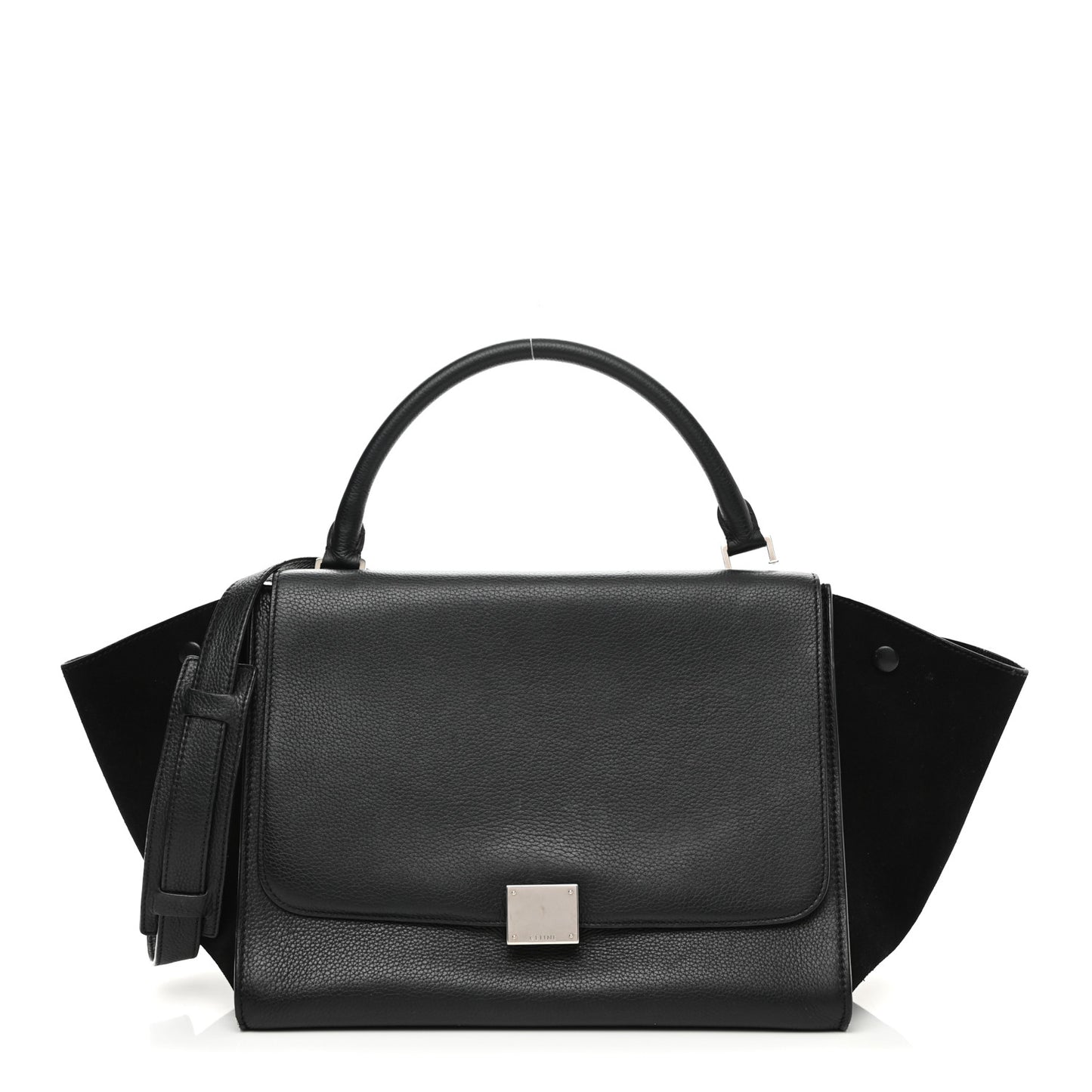 Drummed Calfskin Suede Medium Trapeze Black