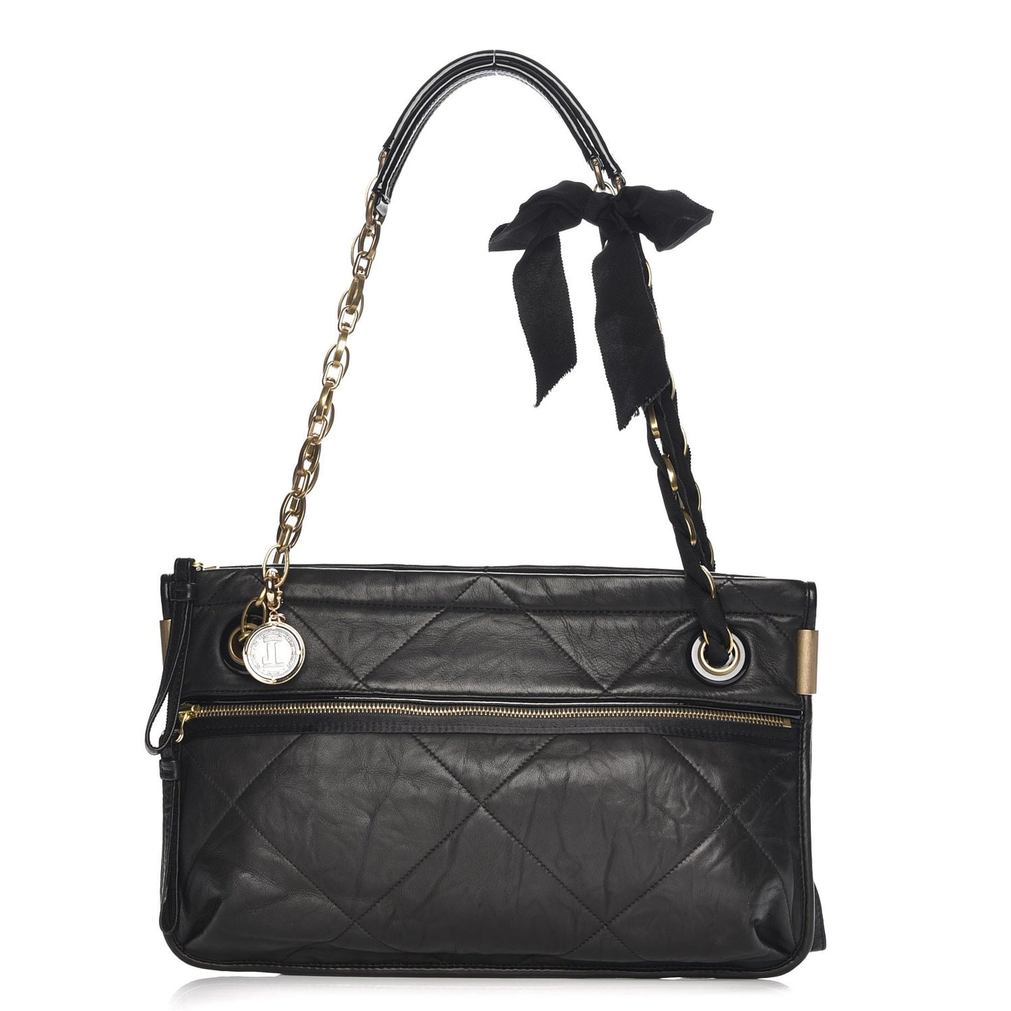 Lambskin Quilted Medium Amalia Shoulder Bag Black