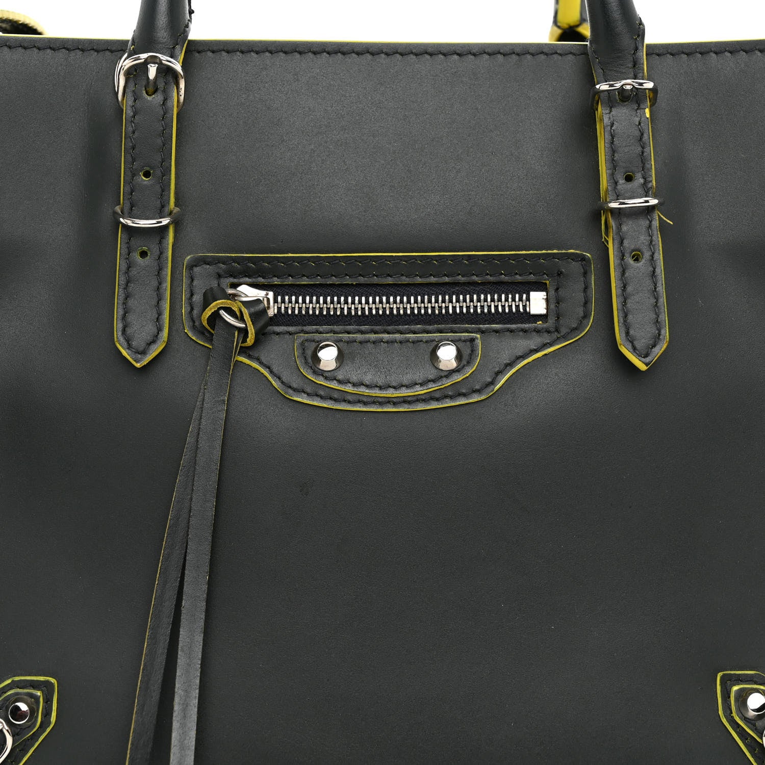 Balenciaga Rubberized Calfskin Papier Mini A4 Zip Around Tote Green Yellow 7 of 10