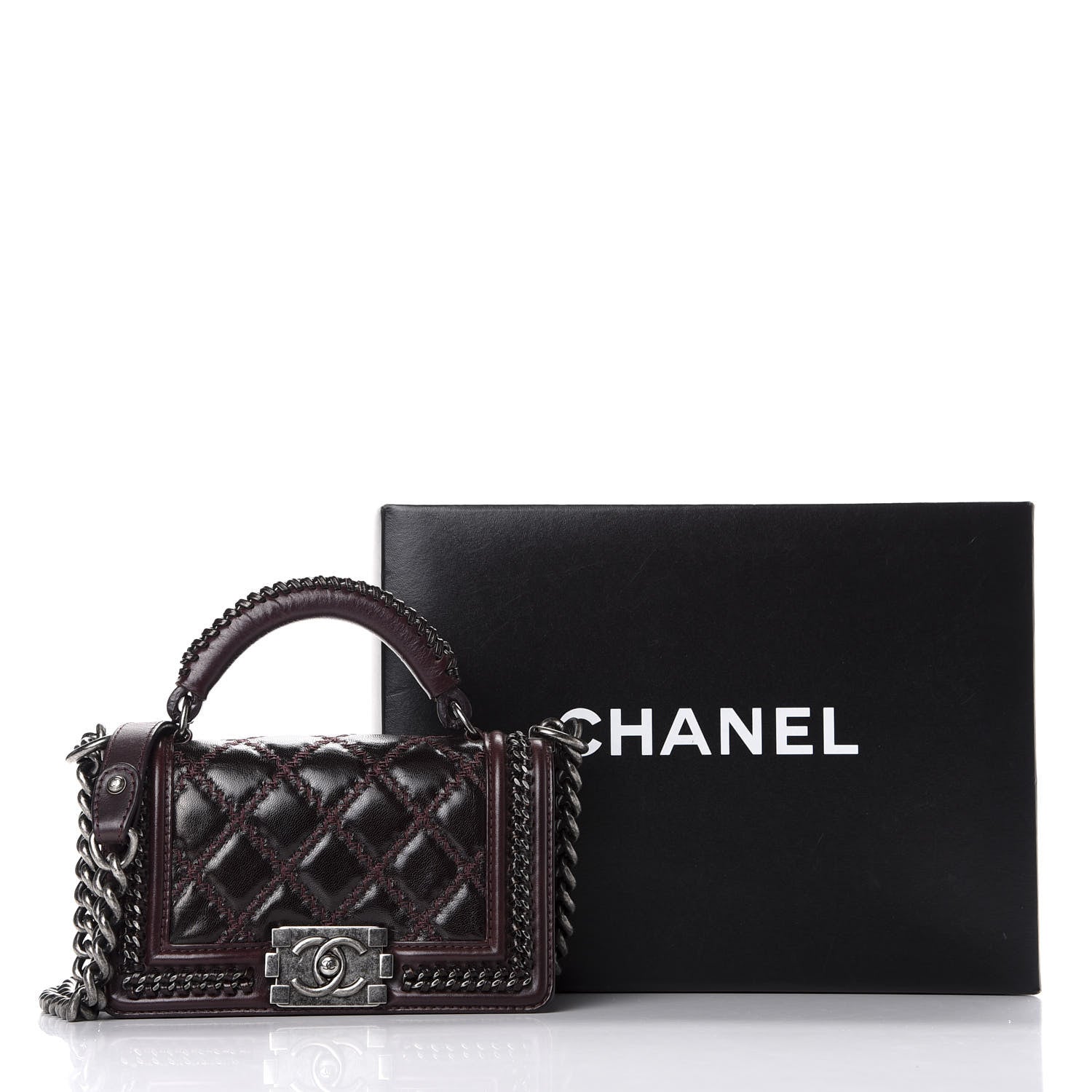 Chanel Goatskin Quilted Small Boy Handle Flap Burgundy 10 of 10