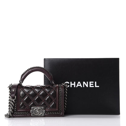 Chanel Goatskin Quilted Small Boy Handle Flap Burgundy 10 of 10