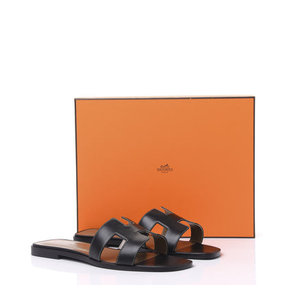 Hermes Box Calfskin Oran Sandals 38.5 Black 9 of 9