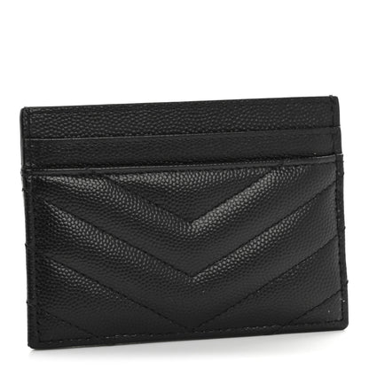 Saint Laurent Grain De Poudre Matelasse Chevron Monogram Credit Card Case Black 6 of 20