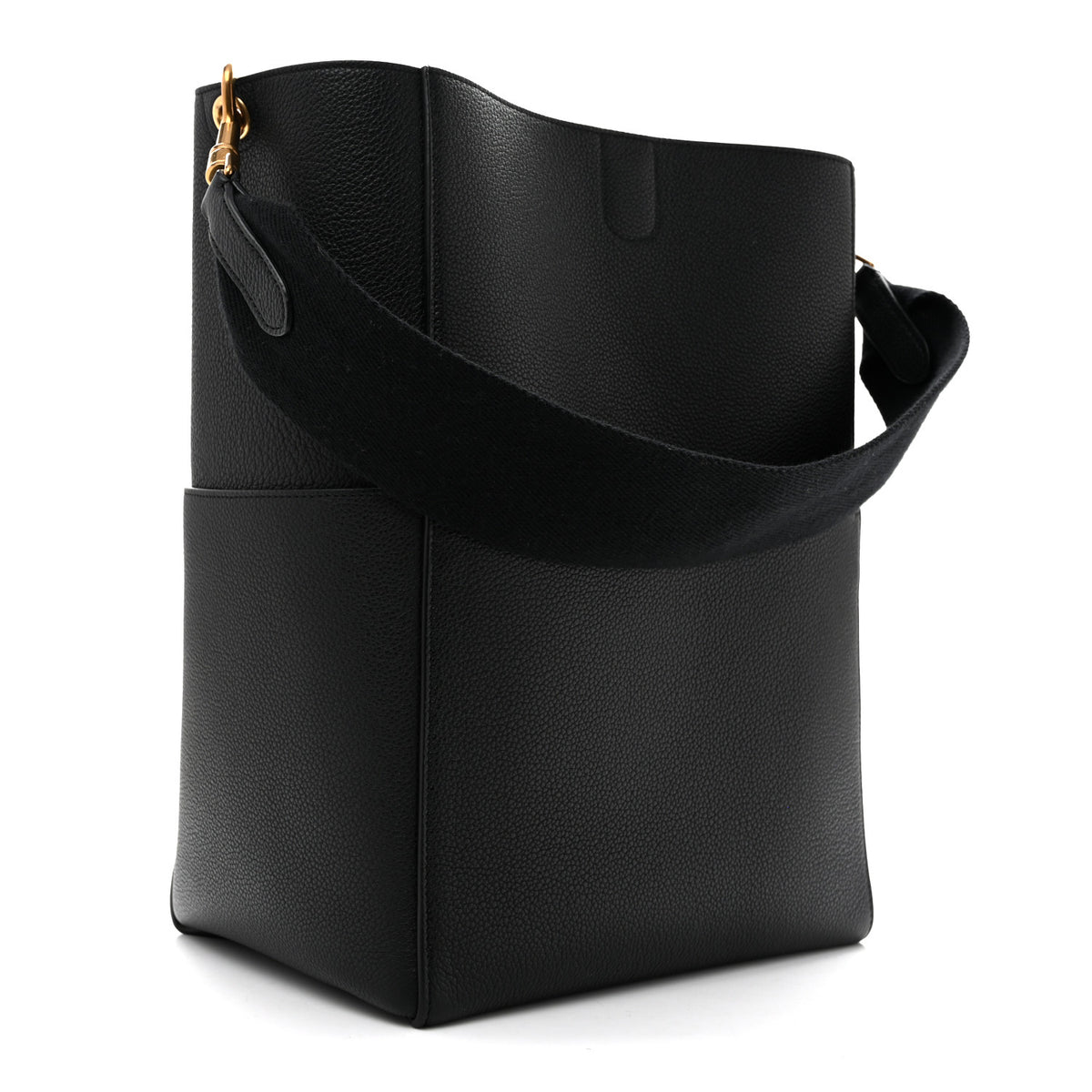 Soft Grained Calfskin Sangle Bucket Bag Black