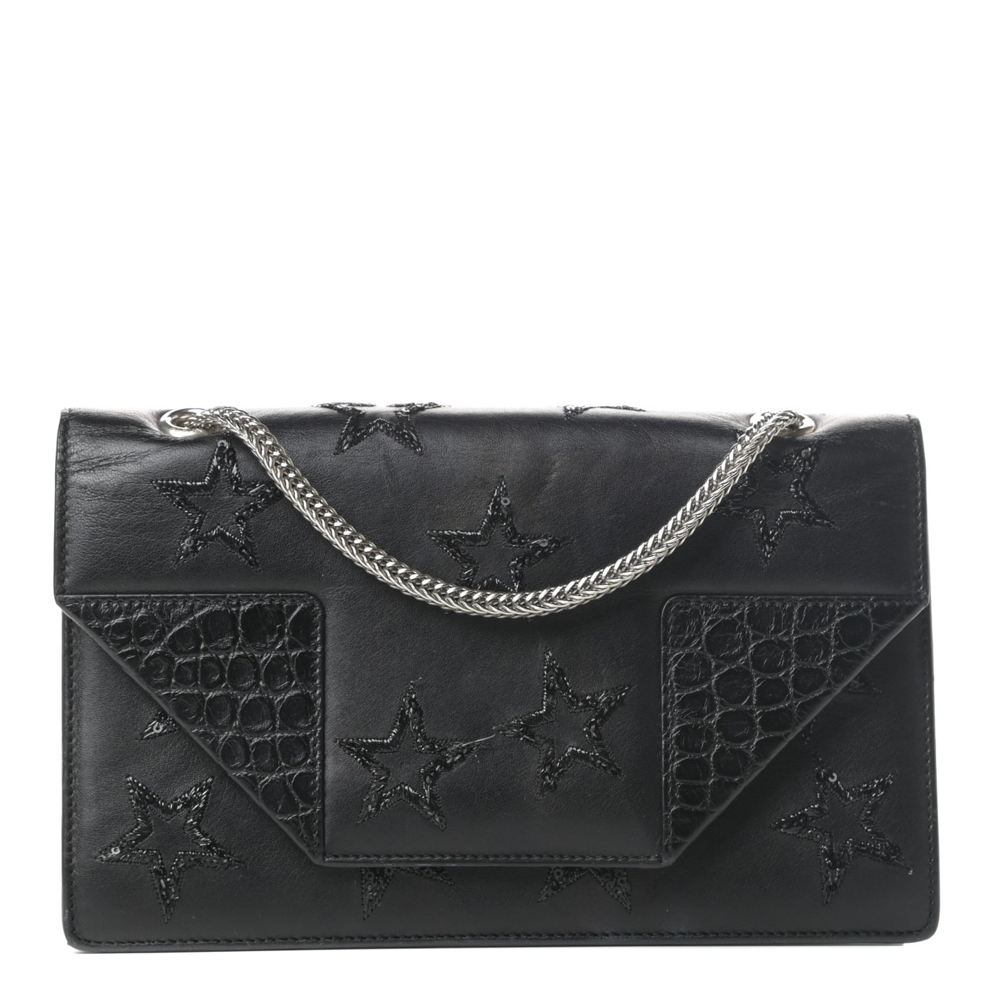 Calfskin Star Embroidered Crocodile Embossed Small Betty Black