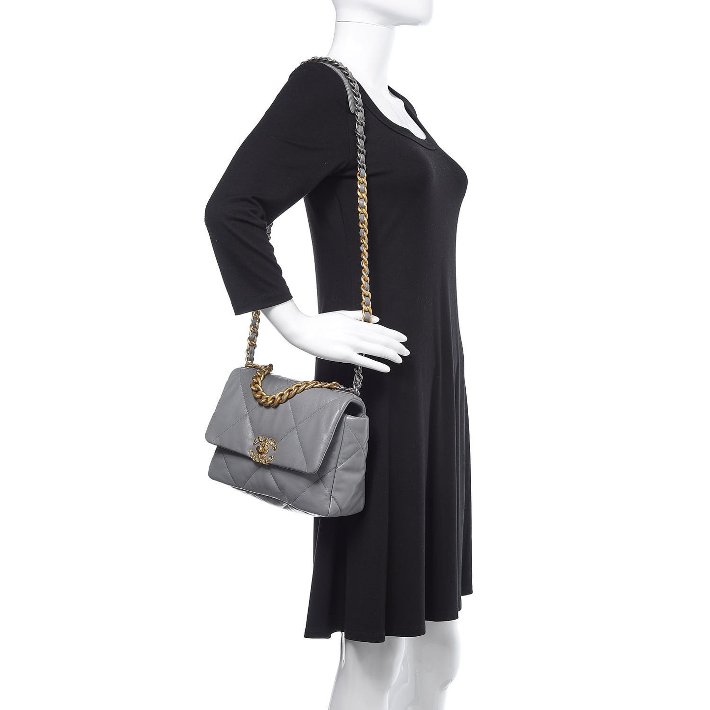 Lambskin Quilted Medium 19 Flap Grey