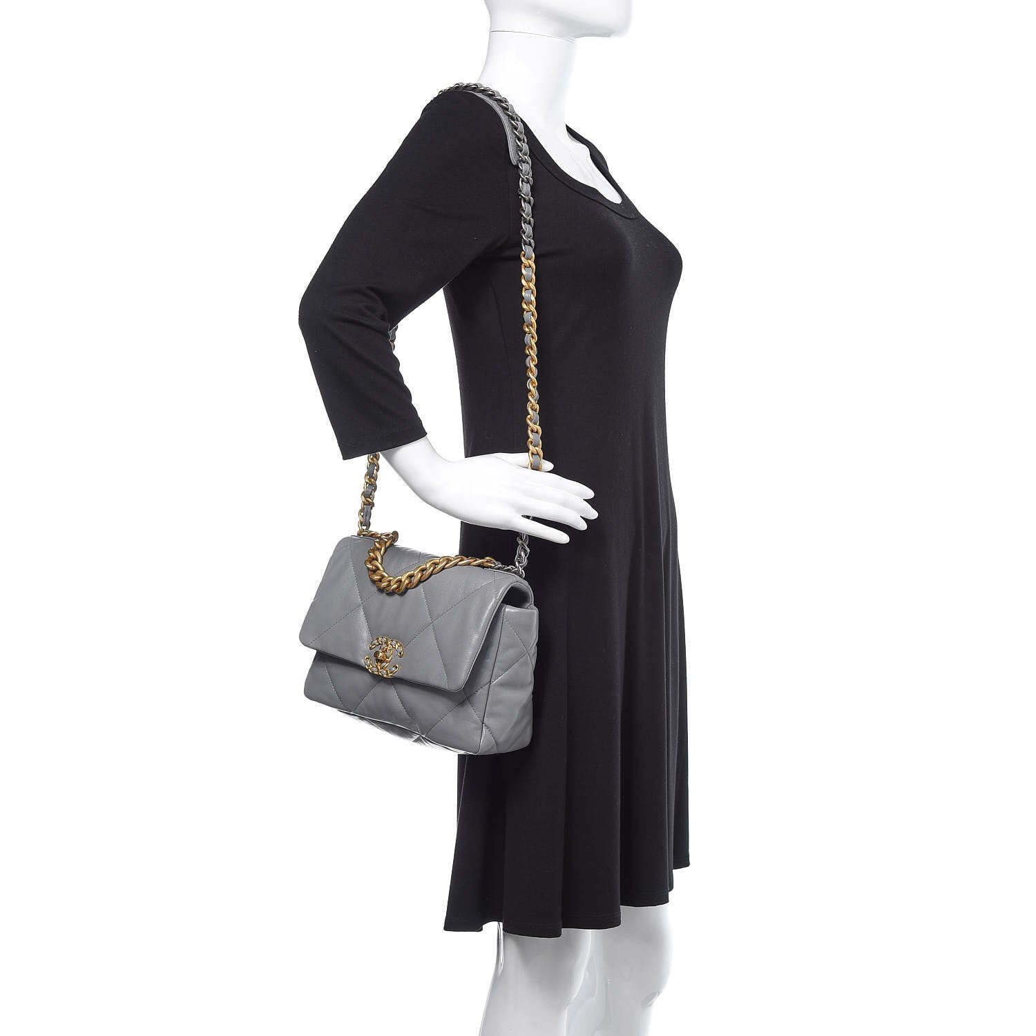 Chanel Lambskin Quilted Medium 19 Flap Grey 2 of 10