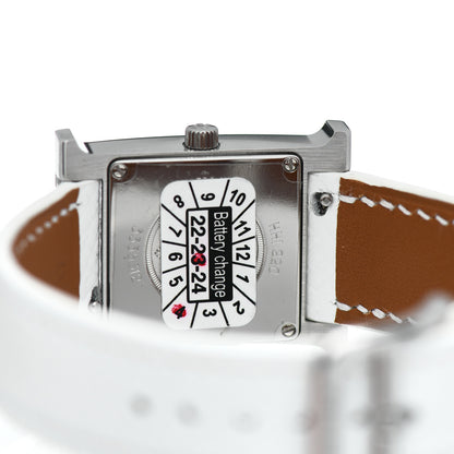 Hermes Stainless Steel Epsom Lacquer 21mm Heure H Hour Quartz Watch Blanc 4 of 5
